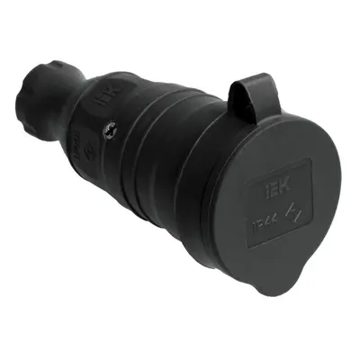Розетка IEK РБп13-1-0м, 16А, з кришкою, чорний (PKR21-016-2-K02)