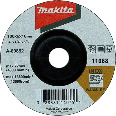 Шліфувальний круг Makita 125x6x22,23, 36N, вигнутий, Inox (A-80656)